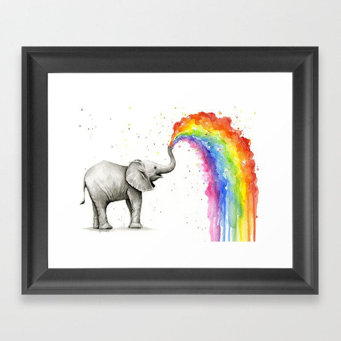 Rainbow Baby Elephant Framed Art Print