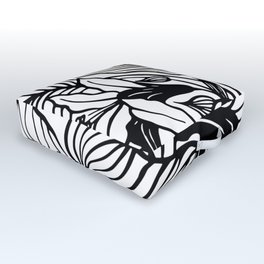 White And Black Floral Minimalist Line Drawing Outdoor Floor Cushion