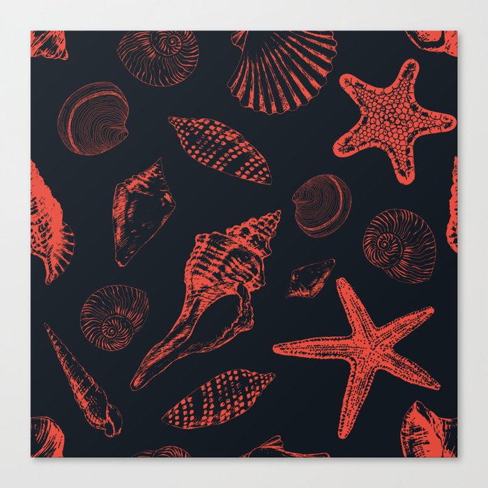 Underwater creatures in red and dark blue Canvas Print