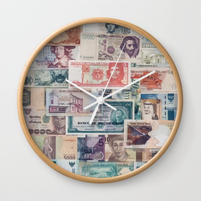 Banknote Pattern Money From World Cuba Sweden Italy Australia Quatar Russia Mozambico And More Edit View Wall Clock