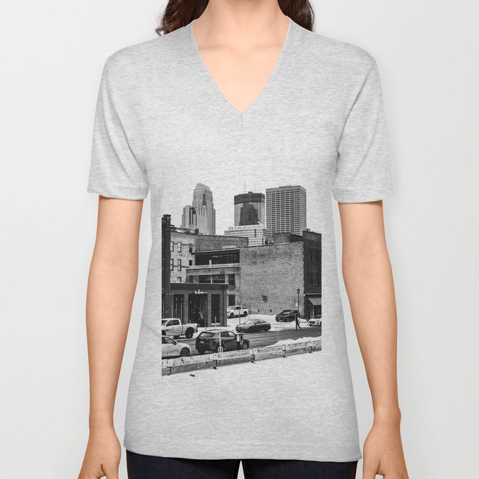 Minneapolis Black and White Photography V Neck T Shirt