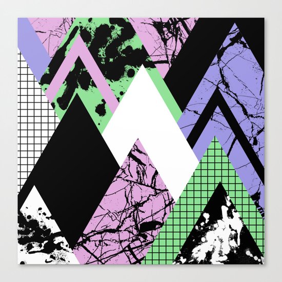 Textured Points - Marbled, pastel, black and white, paint splat textured geometric triangles Canvas Print