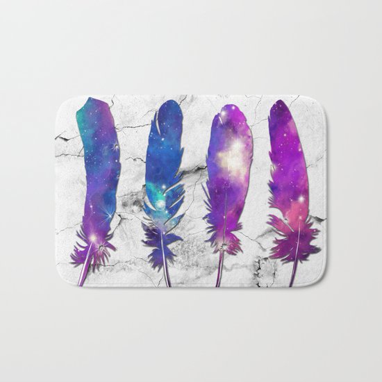 marble galaxy feathers Bath Mat