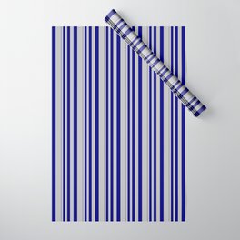 [ Thumbnail: Blue & Grey Colored Stripes Pattern Wrapping Paper ]