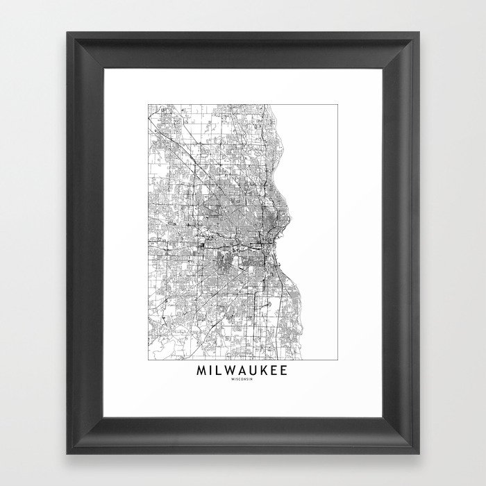 Milwaukee White Map Framed Art Print