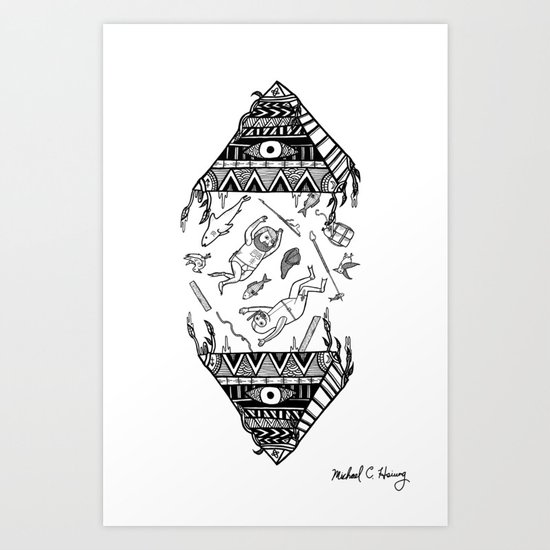 On how the mystical levitation of divers are induced by floating pyramids Art Print