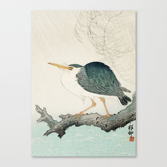 Ohara Koson, Blue Heron On Tree - Japanese Vintage Woodblock Print Canvas Print