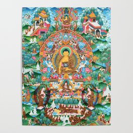 Turquoise Life Of Buddha Thangka Poster