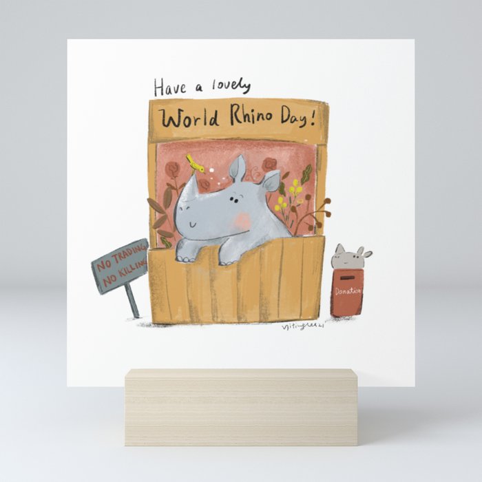 have a lovely rhino day Mini Art Print