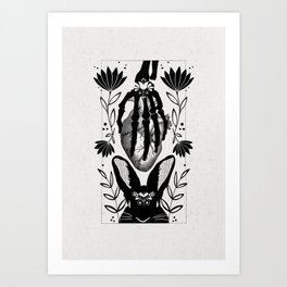 Be Still - Modern Folk Art Rabbit Skeleton Hand & Heart Art Print