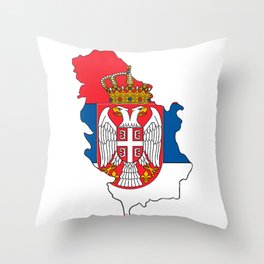 Serbia Map with Serbian Flag Throw Pillow