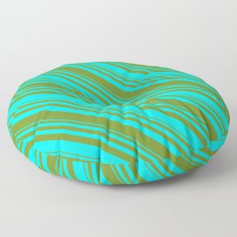 [ Thumbnail: Aqua & Green Colored Lined Pattern Floor Pillow ]