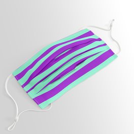[ Thumbnail: Aquamarine and Dark Violet Colored Striped Pattern Face Mask ]