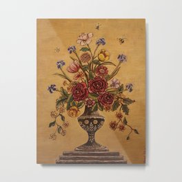 TRIBUTE TO THE PILLAR & ARCH WALLPAPER ca.1769 Metal Print | Australia, Bouquet, Roses, Mustard, Painting, Bees, Classic, Vintage, Artist, Flowers 