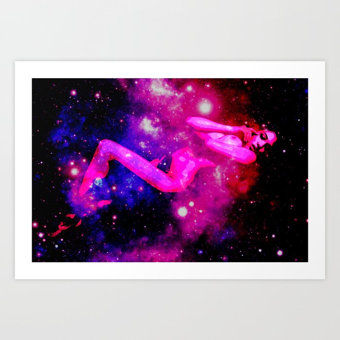 Fuchsia Blue Galaxy Woman Art Print