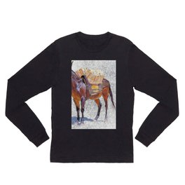 Mule study (1899) by Frederic Remington Long Sleeve T Shirt | Frontier, Painting, Wild, Landscape, Desert, American, Retro, Oldwest, Donkey, Carrier 