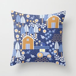 Day at the Farm - Blue Throw Pillow