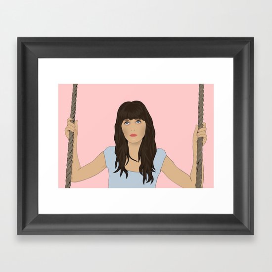 Zooey Deschanel Cartoon Framed Art Print