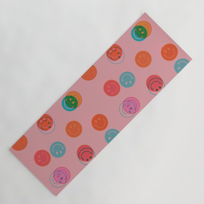 Smiley Face Stamp Print in Pink Yoga Mat