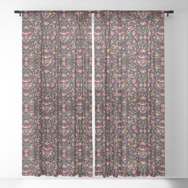 Colorful Mexican Pattern (Black Background) Sheer Curtain