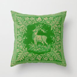 Lush Green Vintage Deer Design Throw Pillow