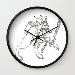 Krampus With Stick Doodle Art Wall Clock