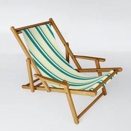 [ Thumbnail: Teal and Light Yellow Colored Striped/Lined Pattern Sling Chair ]