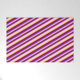 [ Thumbnail: Purple, Beige, Light Coral & Maroon Colored Lined/Striped Pattern Welcome Mat ]