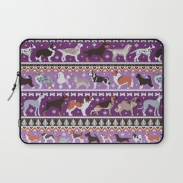 Fluffy and bright fair isle knitting doggie friends // seance purple and east side violet background brown orange white and grey dog breeds  Laptop Sleeve