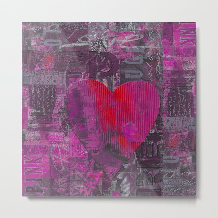 Passion Pink Purple Heart Mixed Media Art Metal Print