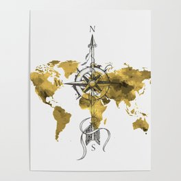 Gold World Map 2 Poster
