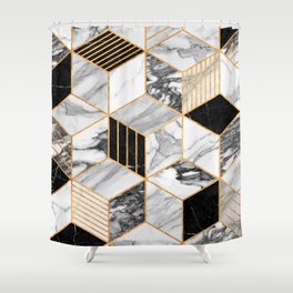 Marble Cubes 2 - Black and White Shower Curtain