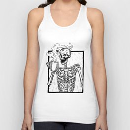 Skeleton Drinking a Cup of Coffee Unisex Tank Top