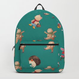 Watercolor Animals Christmas Pattern on Turquoise Green Backpack
