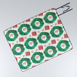 Christmas Pattern Watercolor Wreath Gifts Floral Picnic Blanket