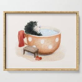 Cute hedgehog take a bath Serving Tray