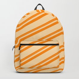 [ Thumbnail: Dark Orange & Tan Colored Lined/Striped Pattern Backpack ]