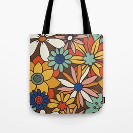 Colorful Retro Flowers Tote Bag