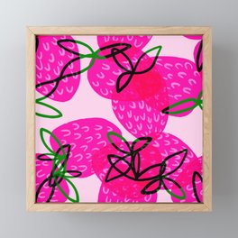 Big Strawberry Tumble Hot Pink Berry Retro Modern Mid-Century Pastel Kitchen Fruit Illustration Pattern Design  Framed Mini Art Print