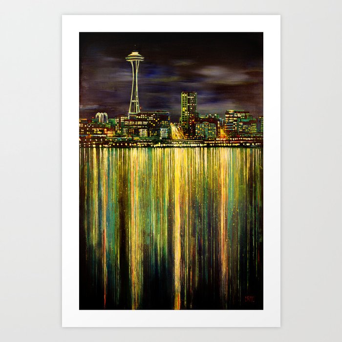 Seattle Night Skyline #3 Art Print