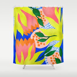 Bold Flowers on Blue Shower Curtain