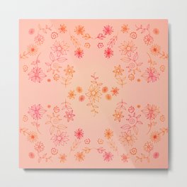 Summer dream flower bed - orange and cerise on gradient coral Metal Print | Warm, Garden, Apricot, Naive, Pattern, Happy, Gardening, Flowers, Ink, Soft 