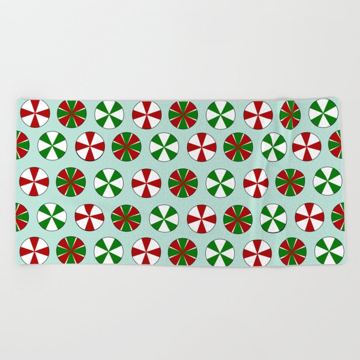 Christmas Candies Red Green White Mint Beach Towel