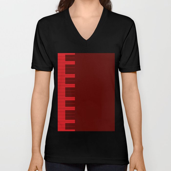 Red Piano Keys V Neck T Shirt