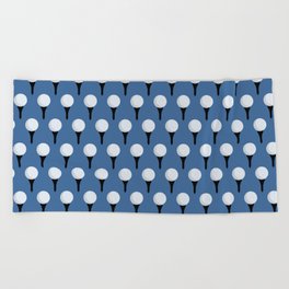 Golf Ball & Tee Pattern (Blue) Beach Towel
