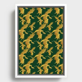 golden dragons on a green background Framed Canvas