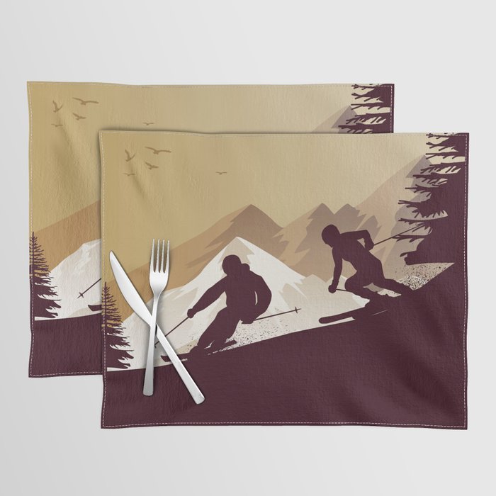 Winter Sport • Best Skiing Design Ever • Dark Brown Background Placemat