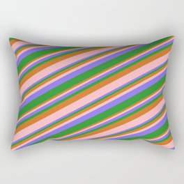 [ Thumbnail: Chocolate, Light Pink, Medium Slate Blue, and Forest Green Colored Stripes/Lines Pattern Rectangular Pillow ]
