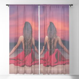 Another tequila sunrise; woman watching purple and pink sunrise in the desert magical realism female portrait color photograph / photography Sheer Curtain