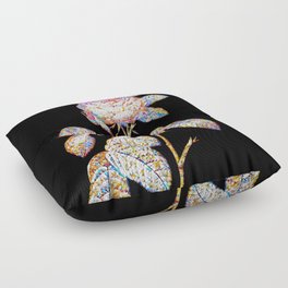 Floral Red Gallic Rose Mosaic on Black Floor Pillow
